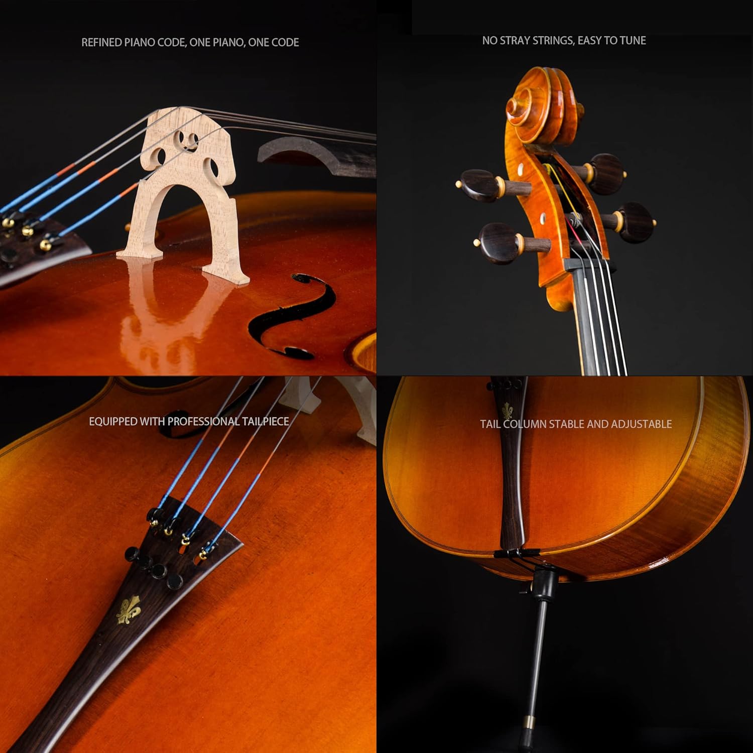 Christina C09A 4/4 Professional Handmade Cello Kit for Adults with Carbon Fiber Case & Bow - CHRISTINA