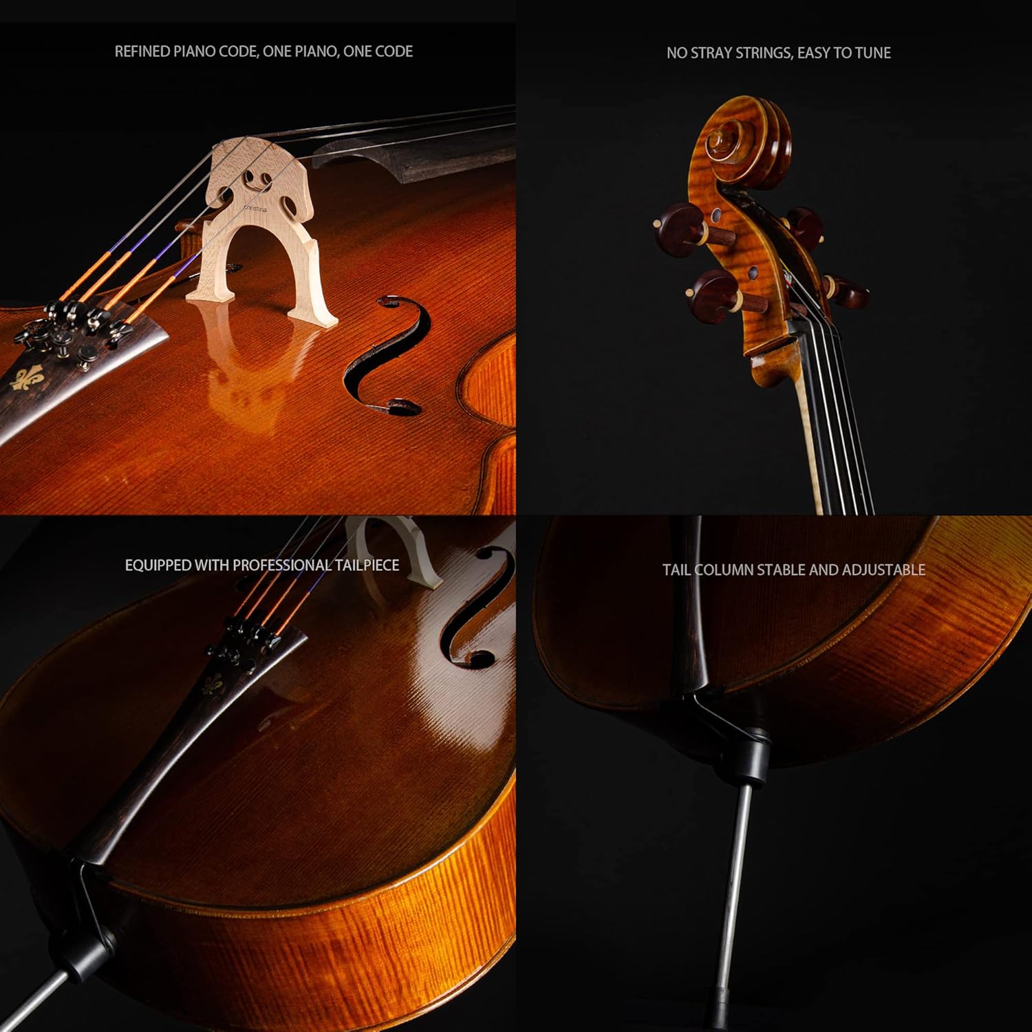 Christina C09B 4/4 Professional Handmade Cello Kit with Carbon Fiber Case and Bow - CHRISTINA