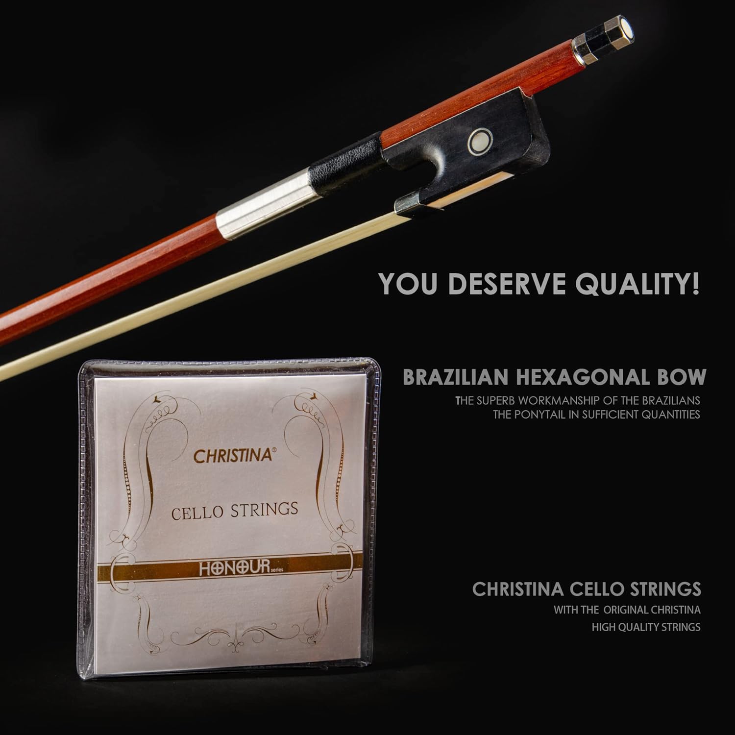 Christina Muse Professional Handmade Carbon Fiber Acoustic Cello Kit with Case and Bow - CHRISTINA