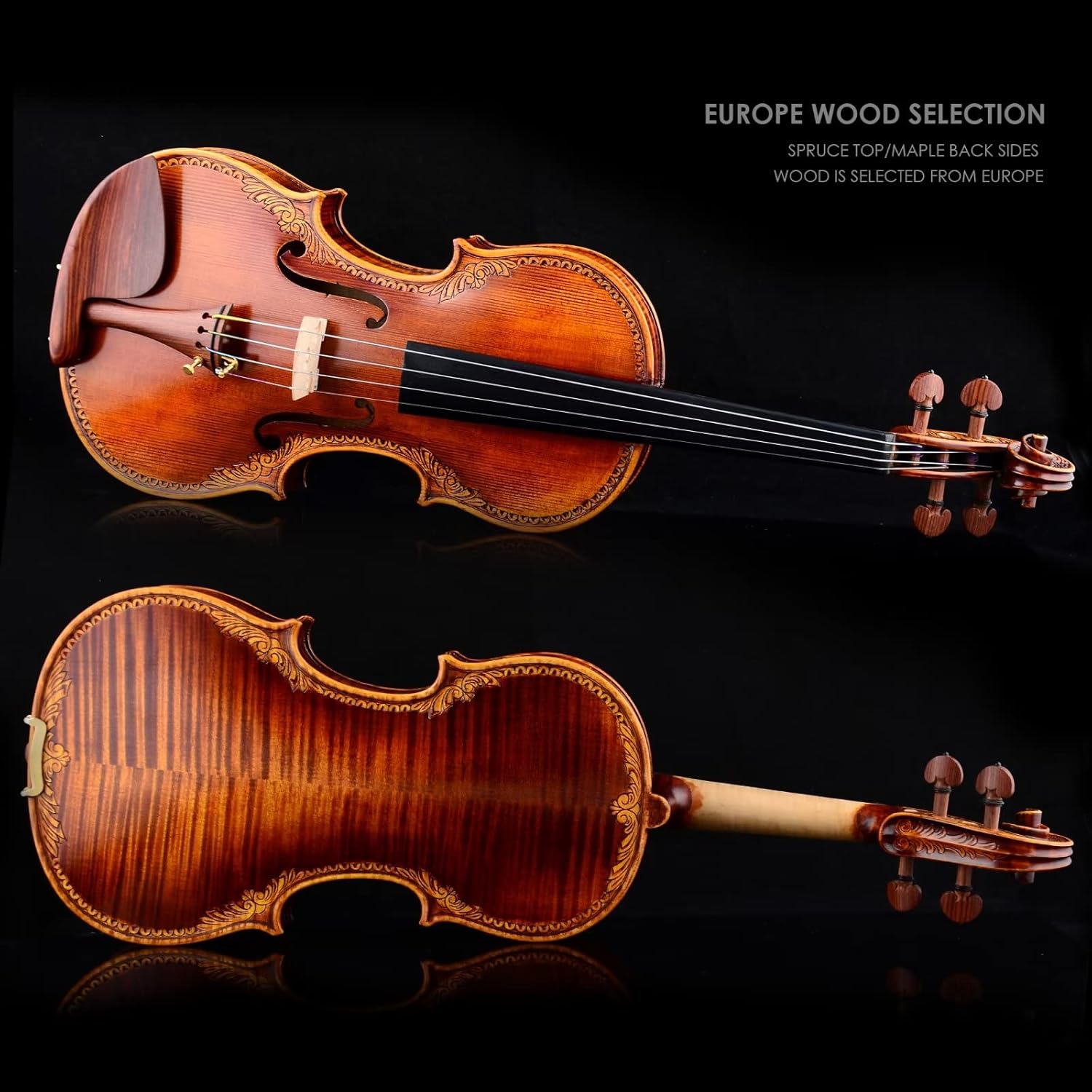 CHRISTINA S200D Carved Professional Acoustic Violin – European Spruce & Maple Handmade Instrument - CHRISTINA