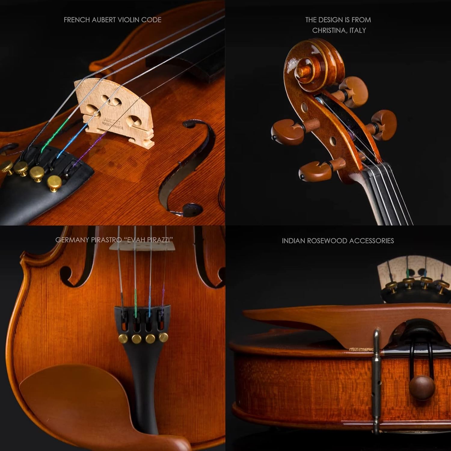 Christina V04 Full Size Acoustic Violin Kit for Beginners, Handmade Spruce & Maple Violin with Case, Bow, Tuner & Accessories - CHRISTINA