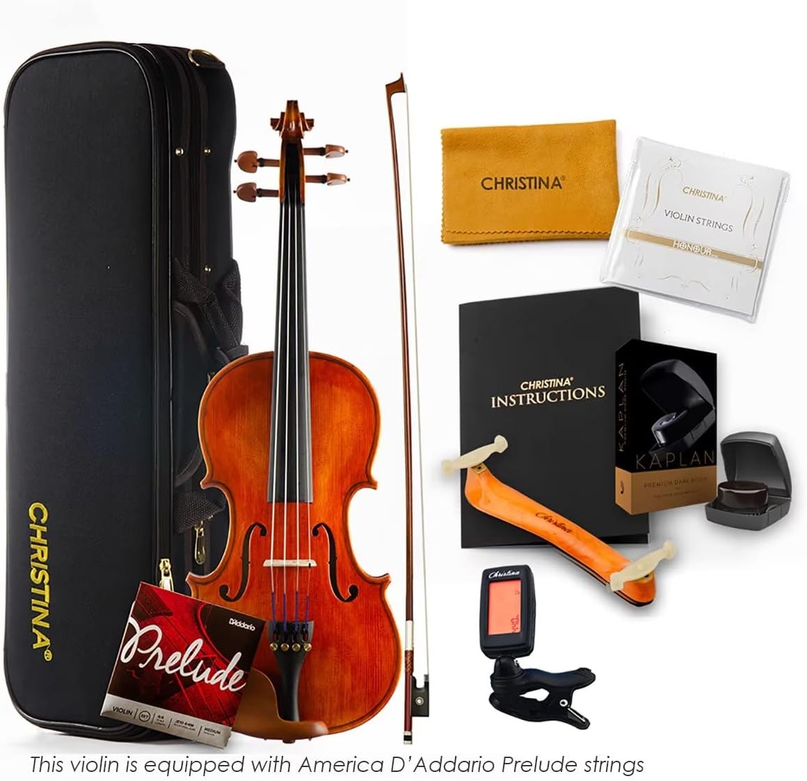 Christina V05A Handmade Acoustic Violin Kit for Beginners & Professionals, European Craftsmanship, Complete Violin Set - CHRISTINA