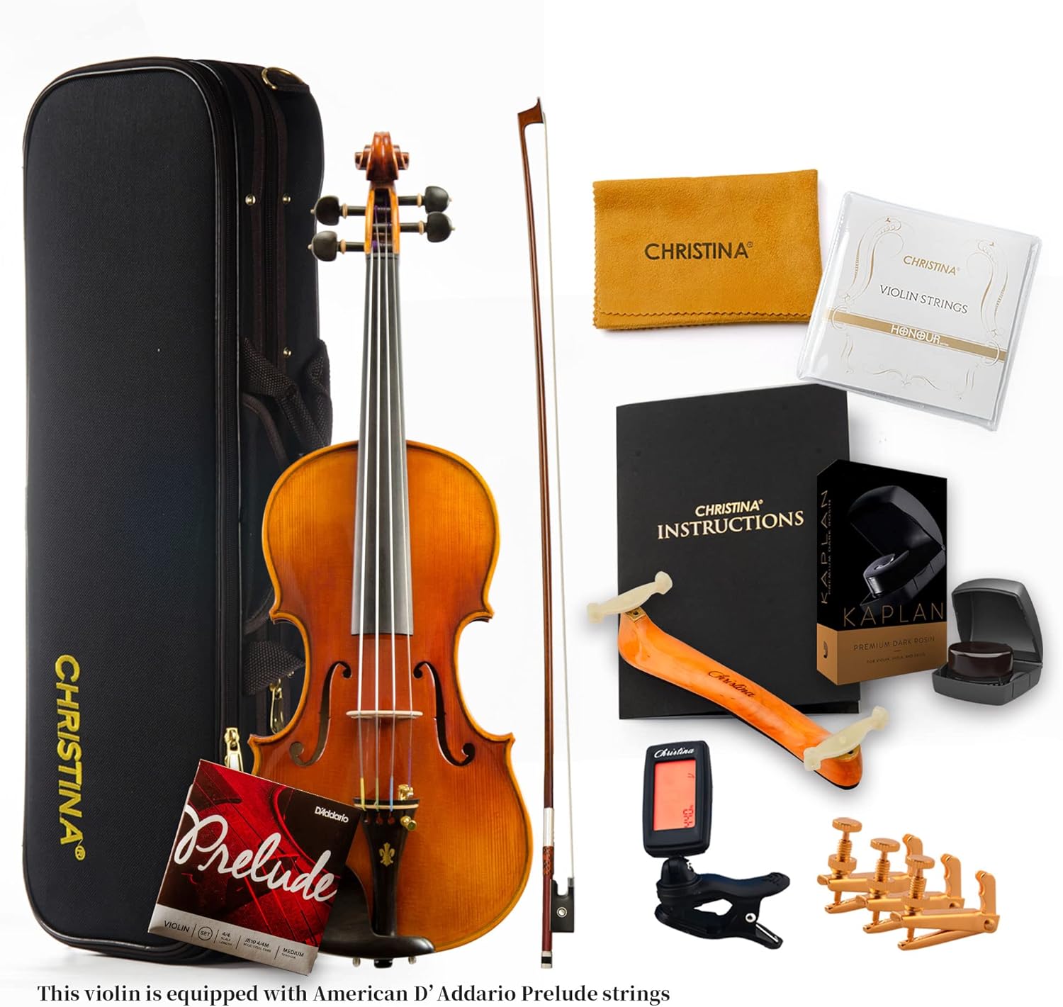 CHRISTINA V05C Handmade Professional Acoustic Violin Kit for Beginners and Adults - CHRISTINA