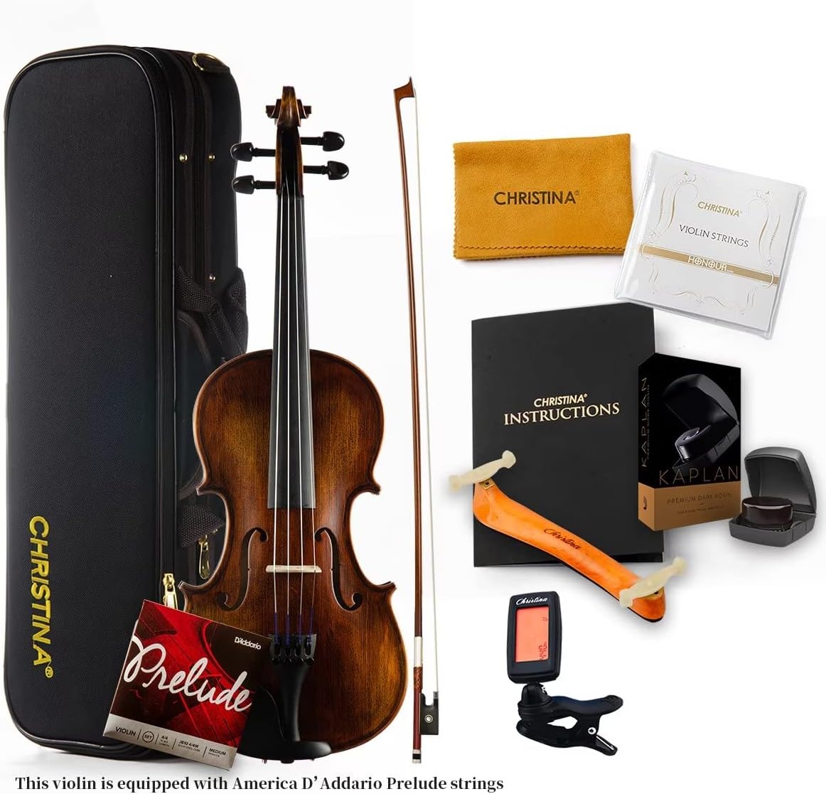 CHRISTINA V05D Professional Handmade Acoustic Violin Kit – Full Size & Fractional Sizes – European Spruce & Maple - CHRISTINA
