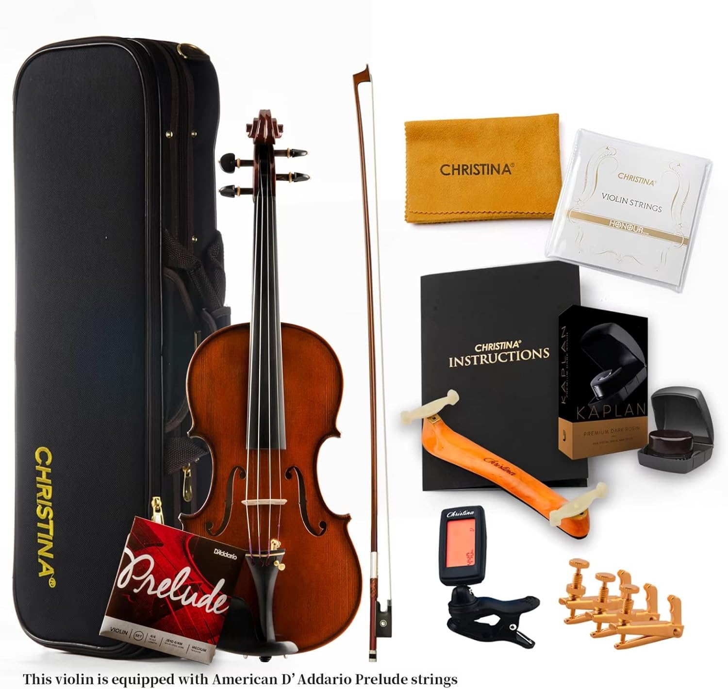 CHRISTINA V05D Professional Handmade Acoustic Violin Kit – Full Size & Fractional Sizes – European Spruce & Maple - CHRISTINA